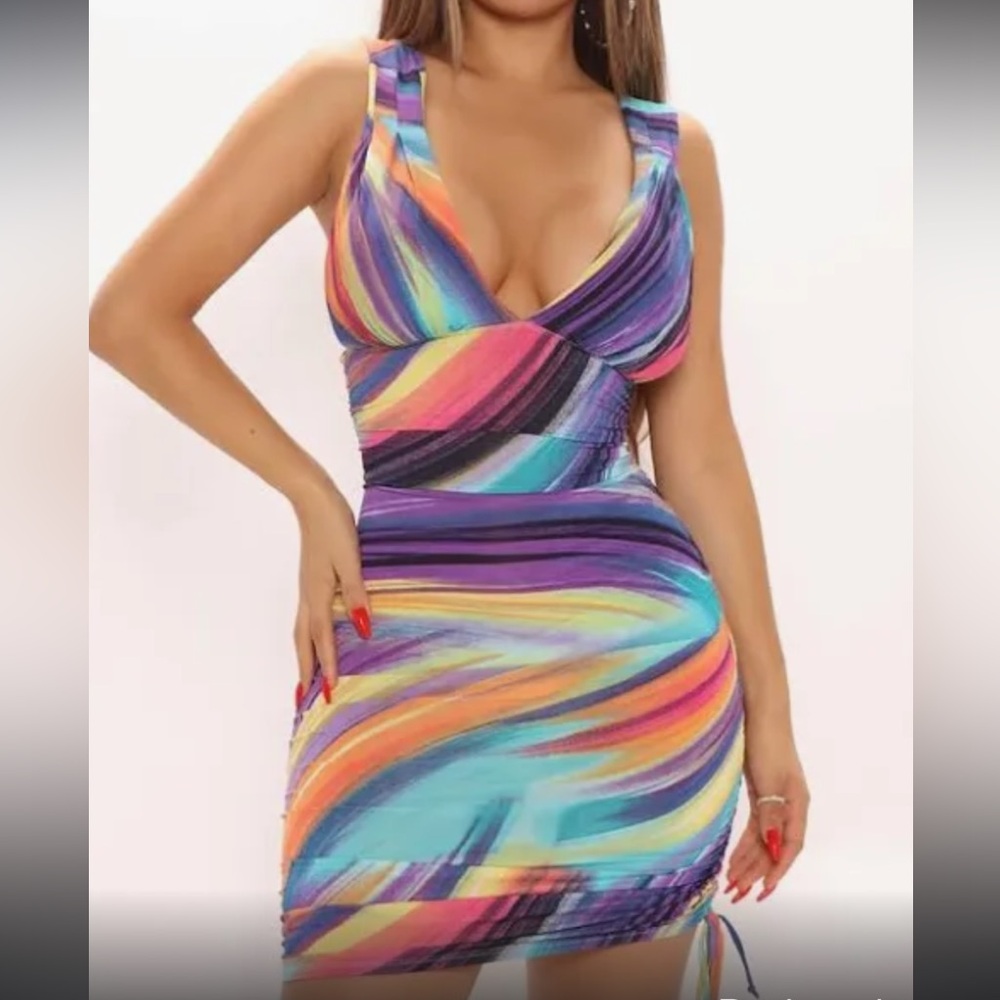 Colorful ruched mini dress- NEVER WORE NEW WITH TAGS